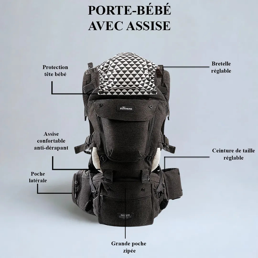 Porte-bébé avec assise Sunveno – 3 en 1, résistant aux taches et à la saleté