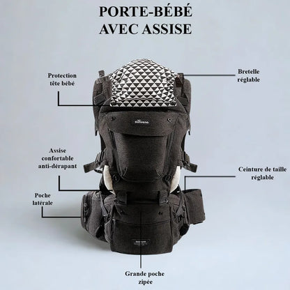 Porte-bébé avec assise Sunveno – 3 en 1, résistant aux taches et à la saleté