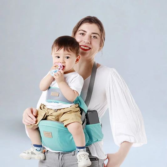 Porte-bébé avec siège de hanche – ceinture réglable, sangle de ventilation
