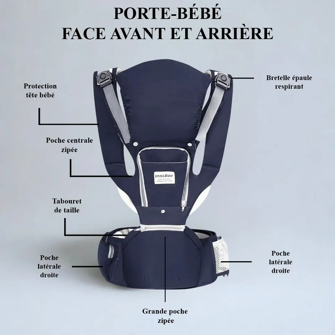 Porte-bébé face vers l'avant ou arrière – multifonctionnel et tabouret de taille respirant